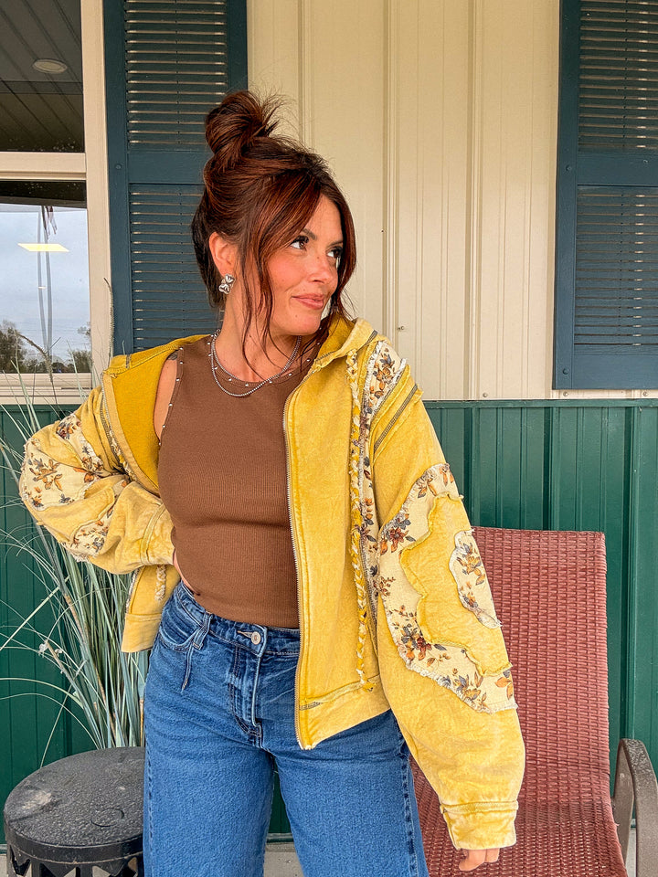 POL: Faye in Floral Zip Hoodie