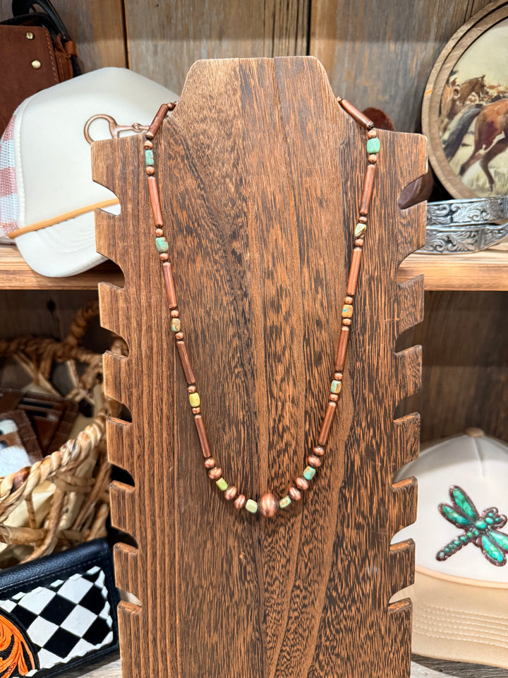 Copper and Royston Turquoise 22” Necklace
