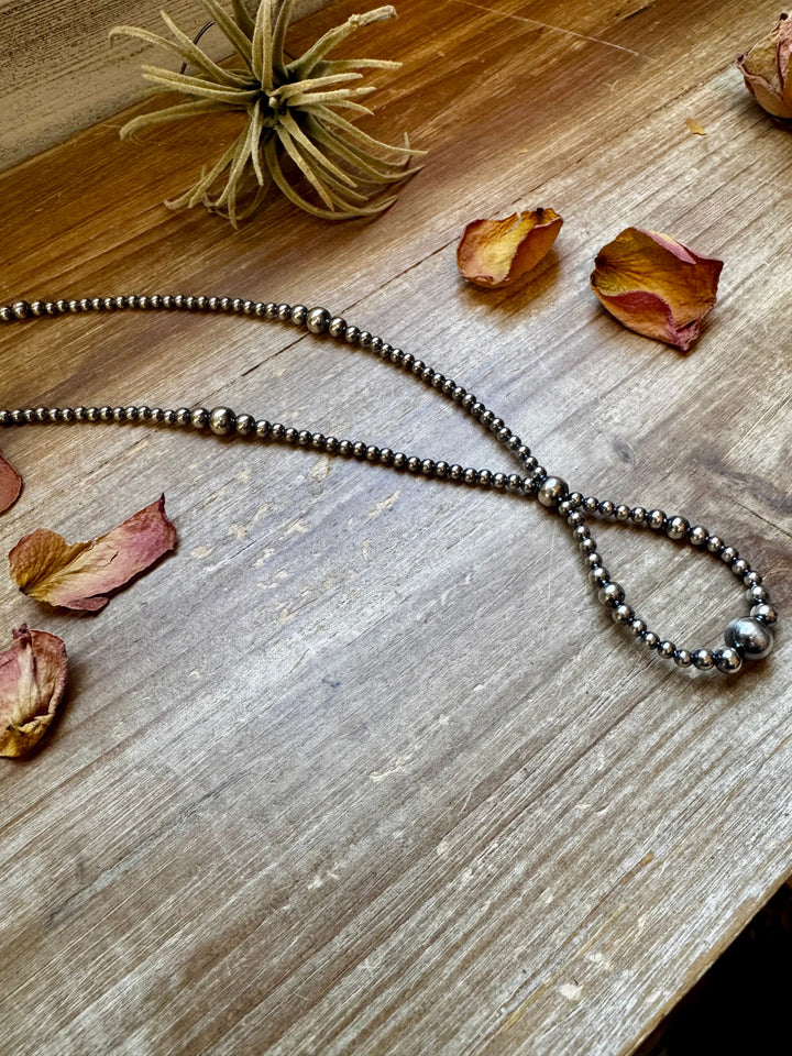 Silver Pearl Graduated Hoop Necklace - 23”