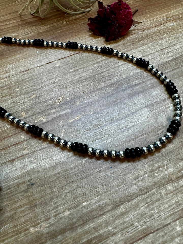 18" 5mm Sterling Silver Pearl & Black Onyx Necklace