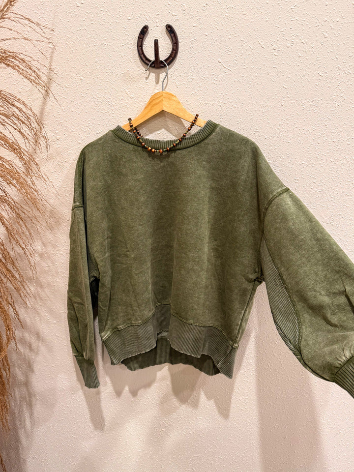 Core Washed Pullover: Light Olive