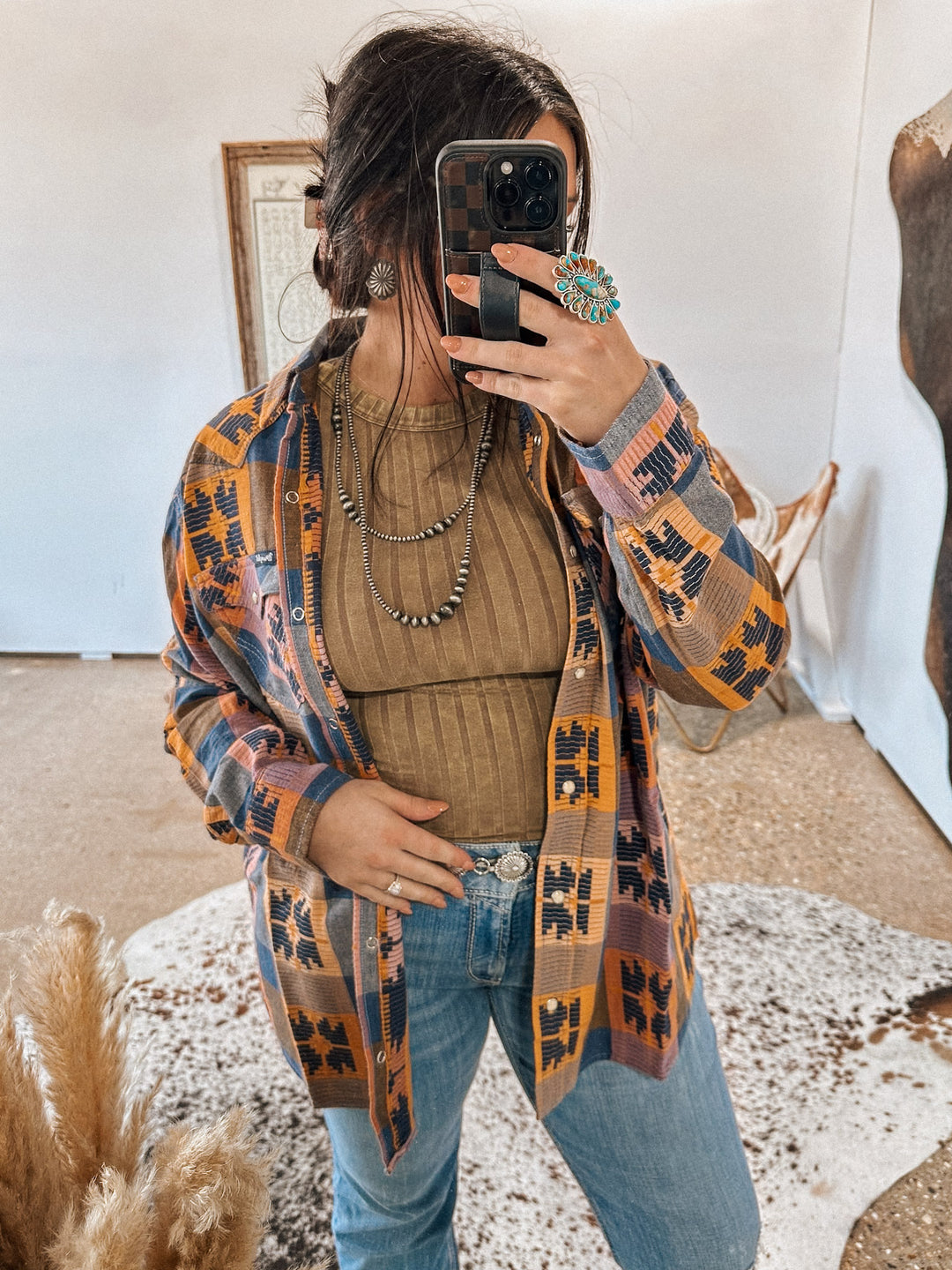 Wrangler: Retro Boyfriend Western Snap Shirt: Indigo Quilt