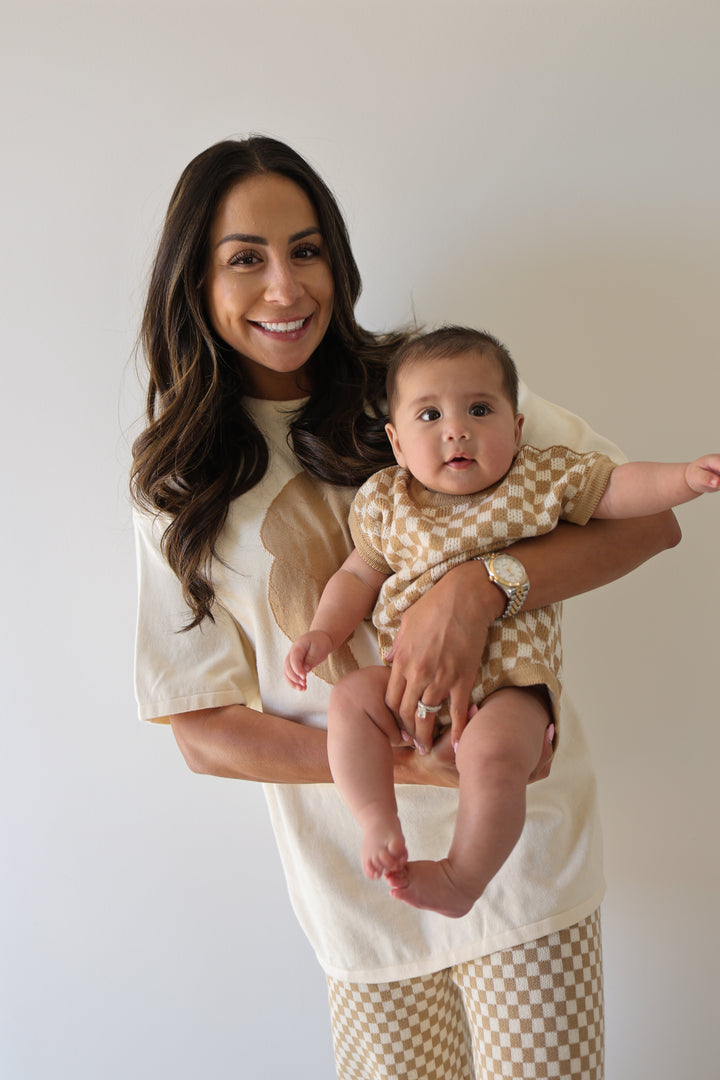 Knit Romper | Latte Check