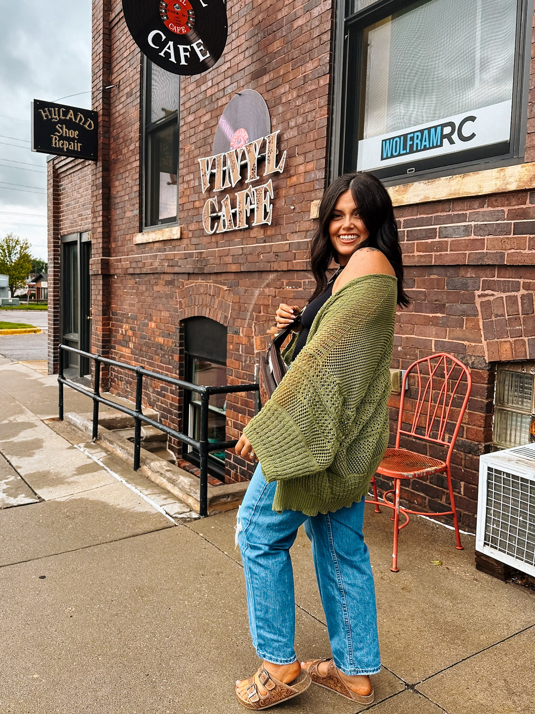 Reagan Crochet Cardigan: Moss