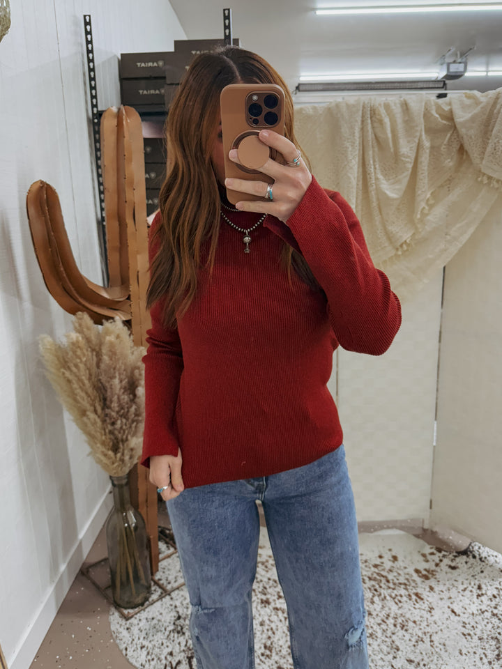 Metallic Ribbed Sweater: Burgundy