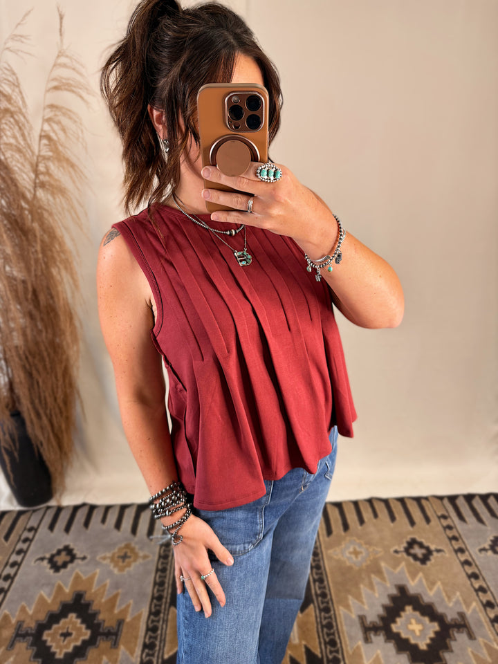 Pleated Jersey Top: Wine
