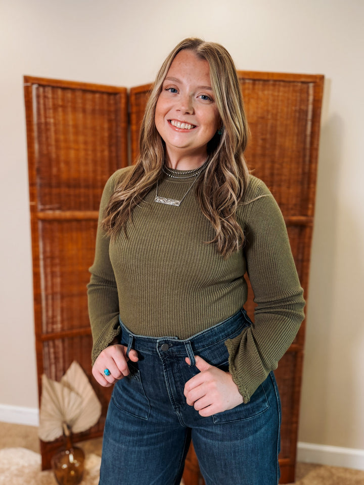 Ribbed Mock Neck: Olive