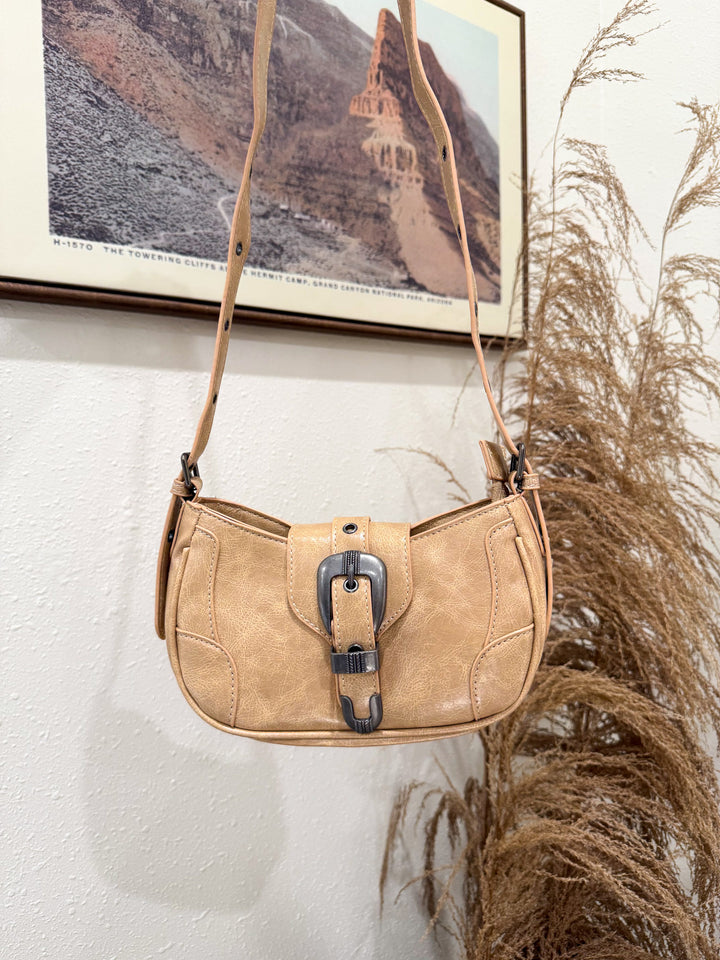 Western Buckle Accent Multi Panel Shoulder Bag