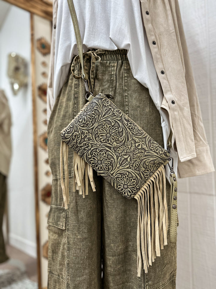 Ramblin' Tooled Clutch: Moss