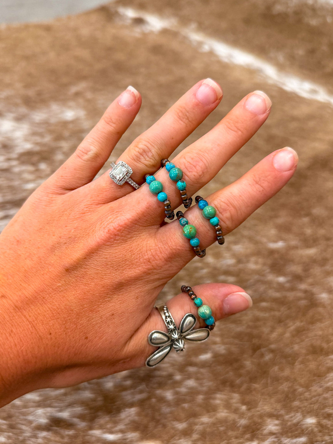 Trio Copper Pearl & Turquoise Stretch Ring