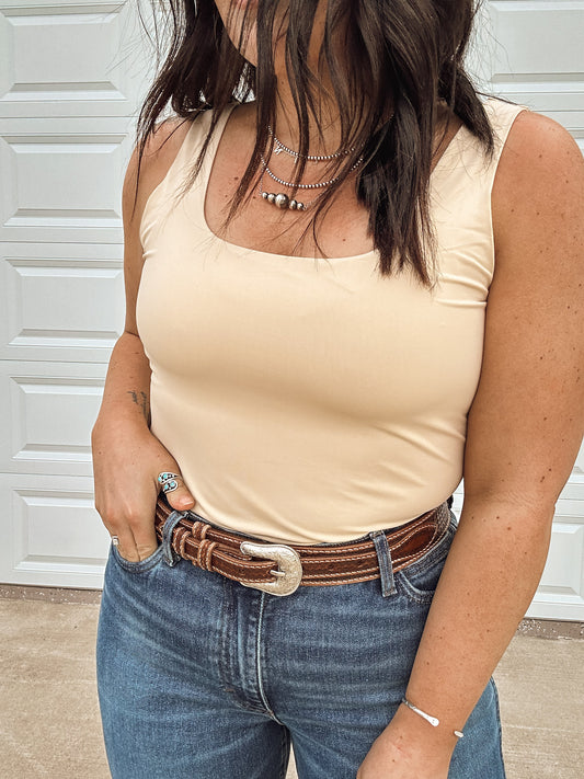 Essentials Tank Bodysuit: Cream