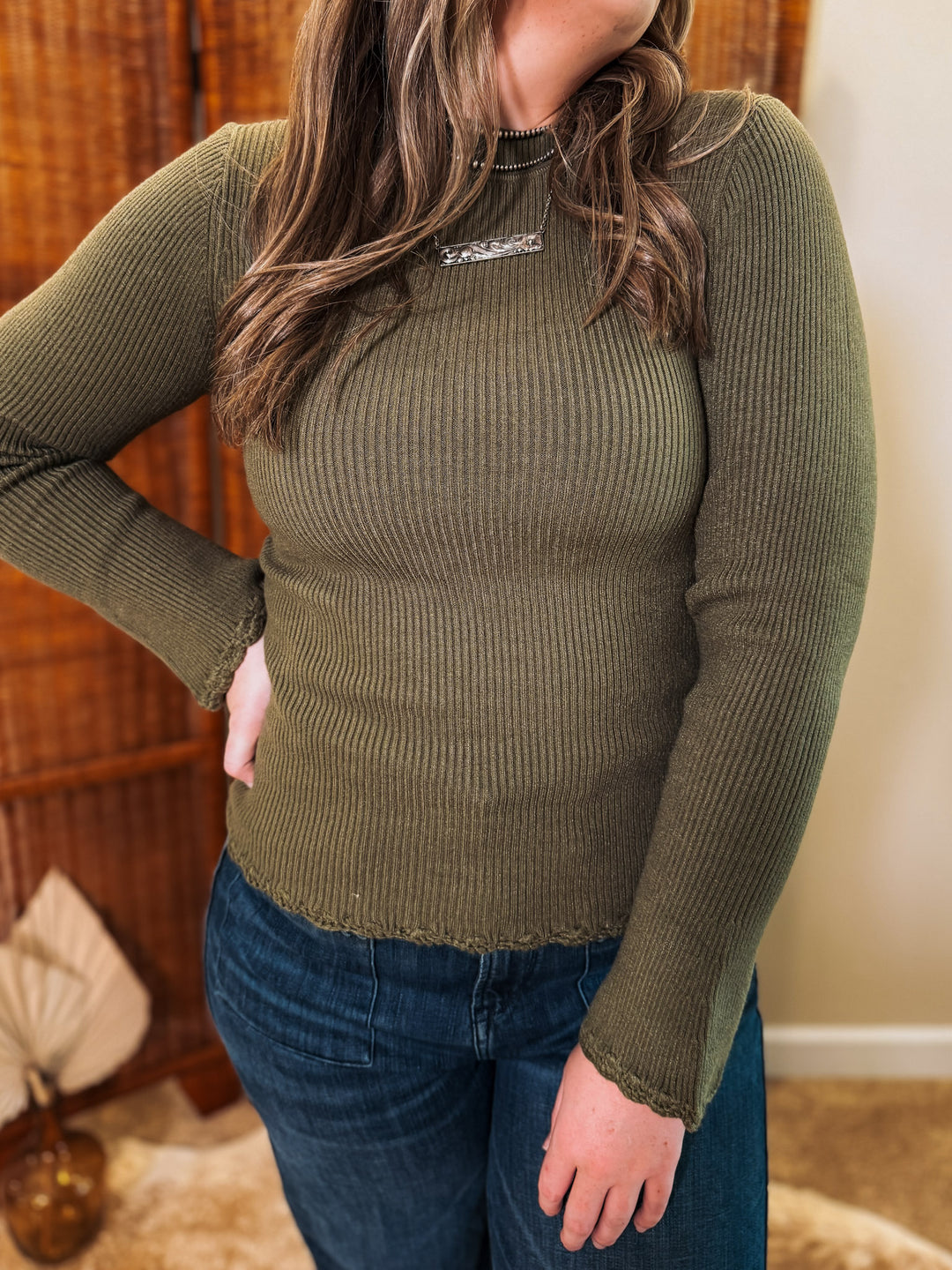 Ribbed Mock Neck: Olive