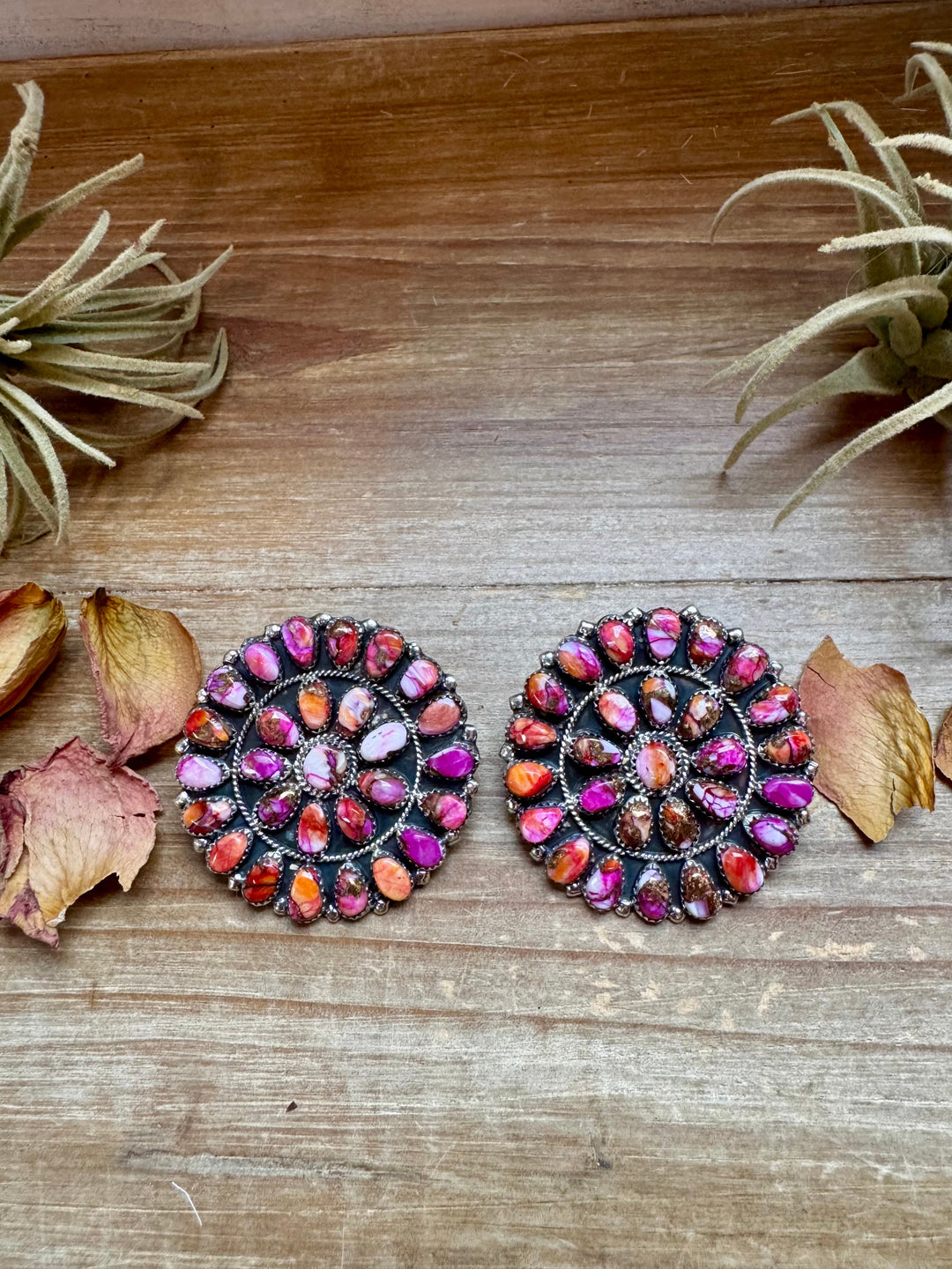 Pink Dahlia Cluster Earrings