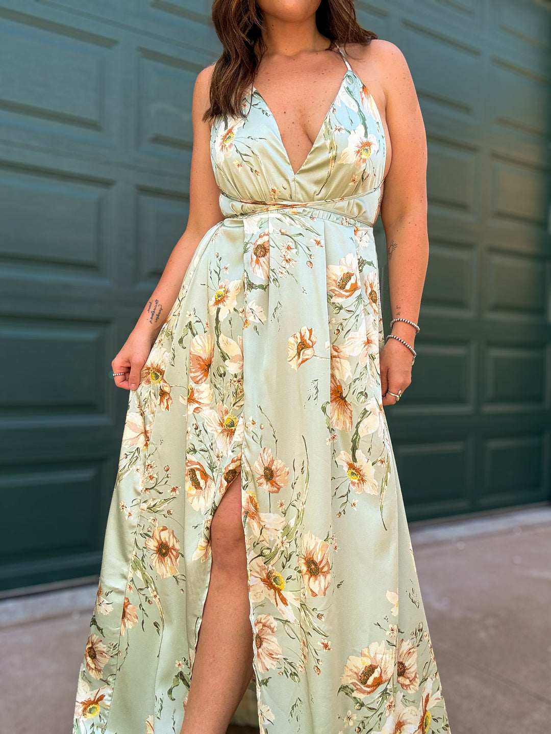 Sedona Backless Halter Maxi Dress: Sage