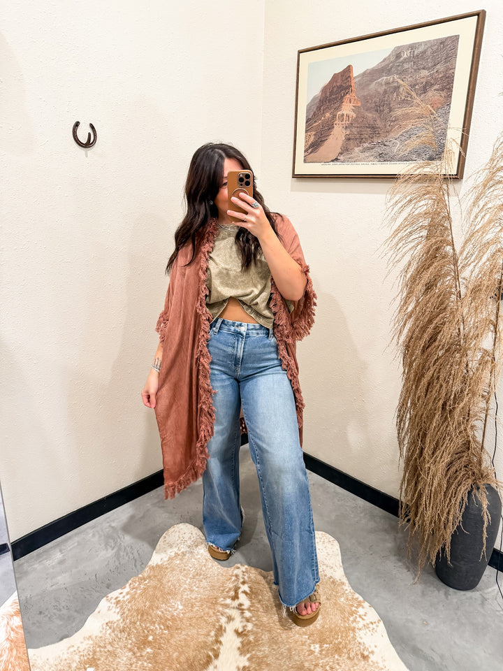 Sun-Bleached Fringe Kimono
