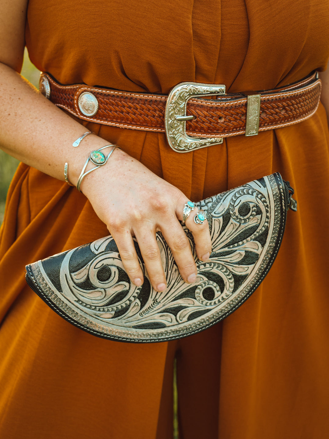 Thrifted Concho Leather Belt