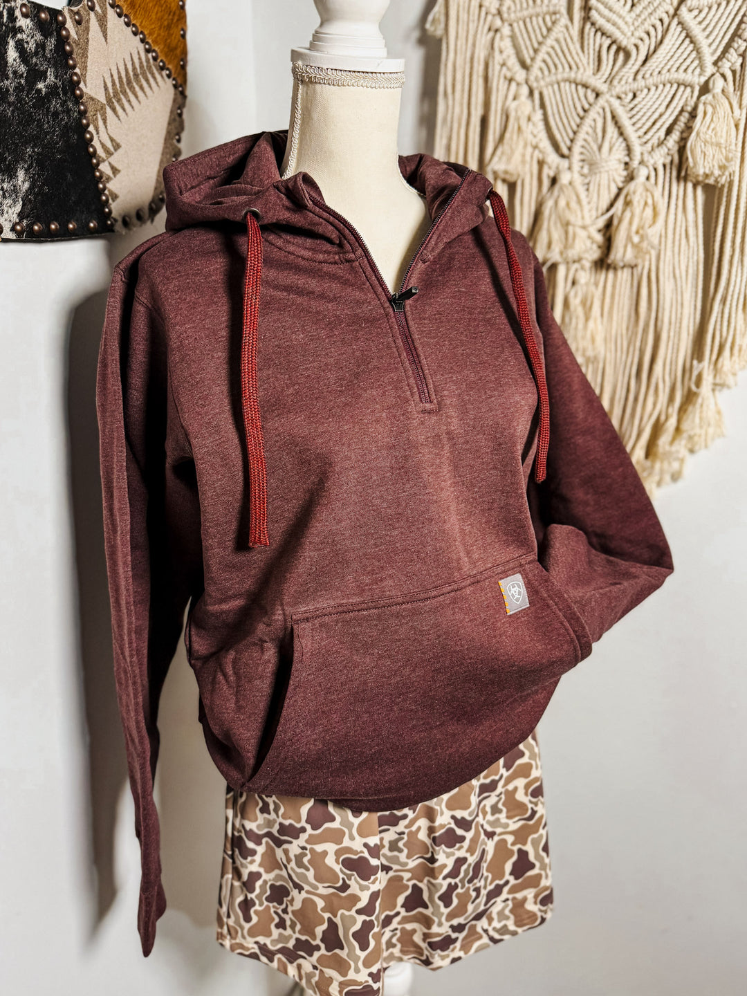 Ariat 1/2 Zip Hoodie: Burgundy