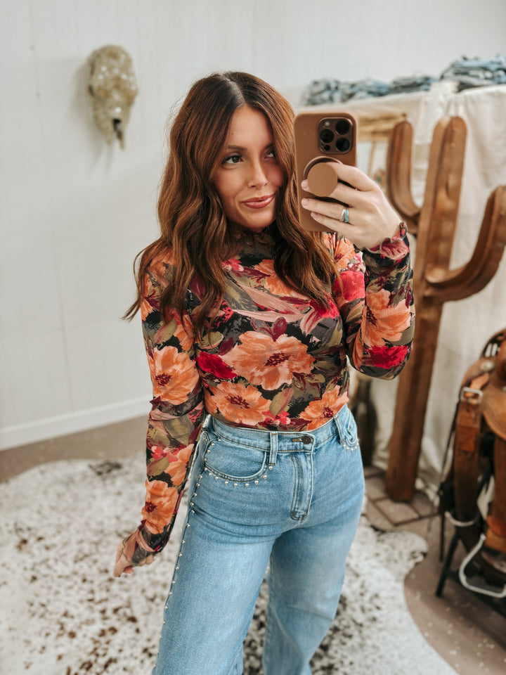 Autumn Floral Mesh Top