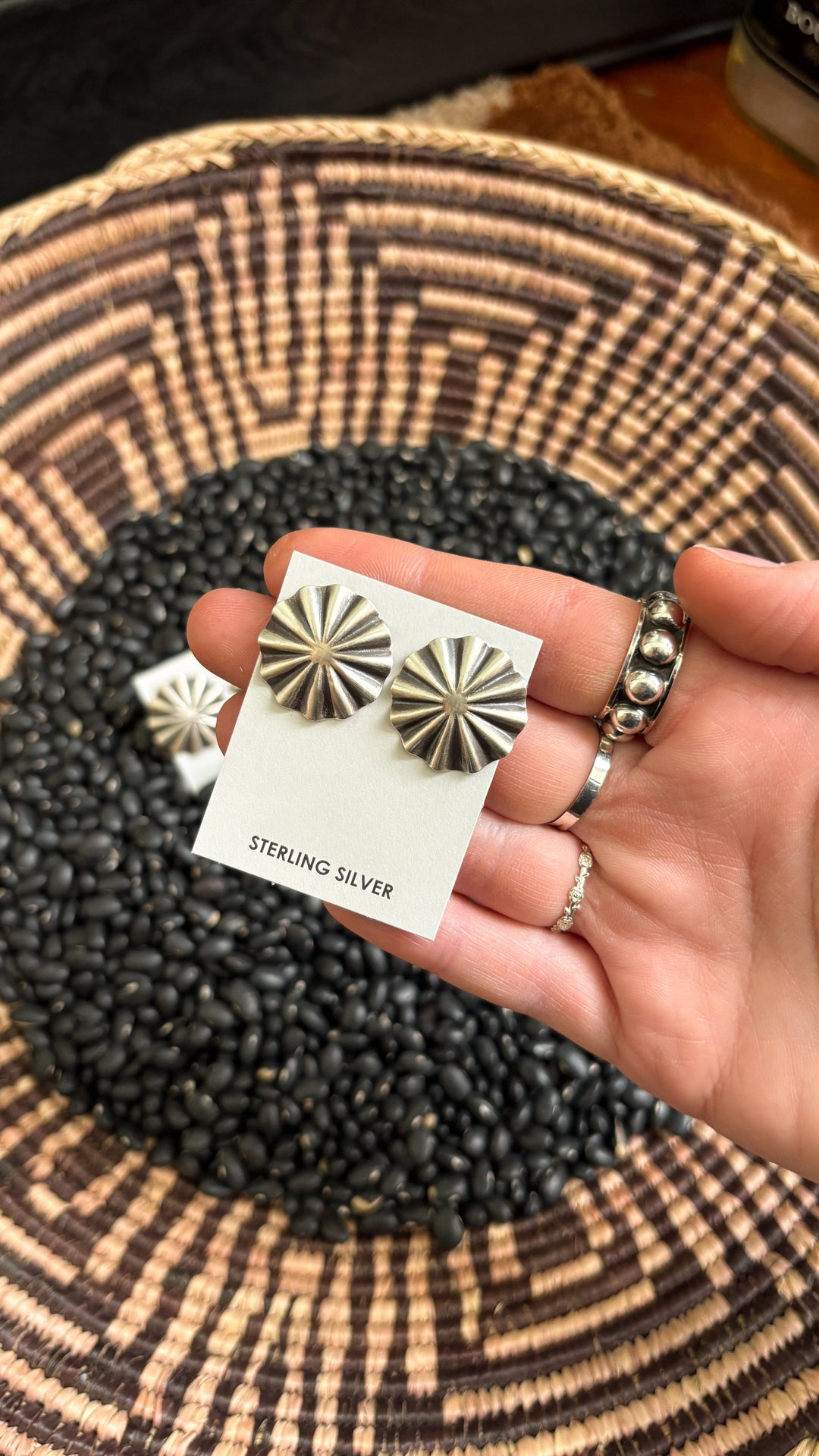 NATIVE AMERICAN MADE ROUND PLAIN CONCHO EARRINGS