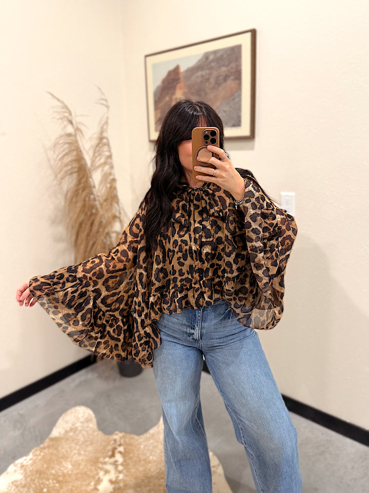 Saguaro Chiffon Top: Cheetah