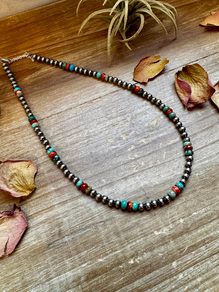 Turquoise & Spiny Oyster Necklace - 5mm - 18”
