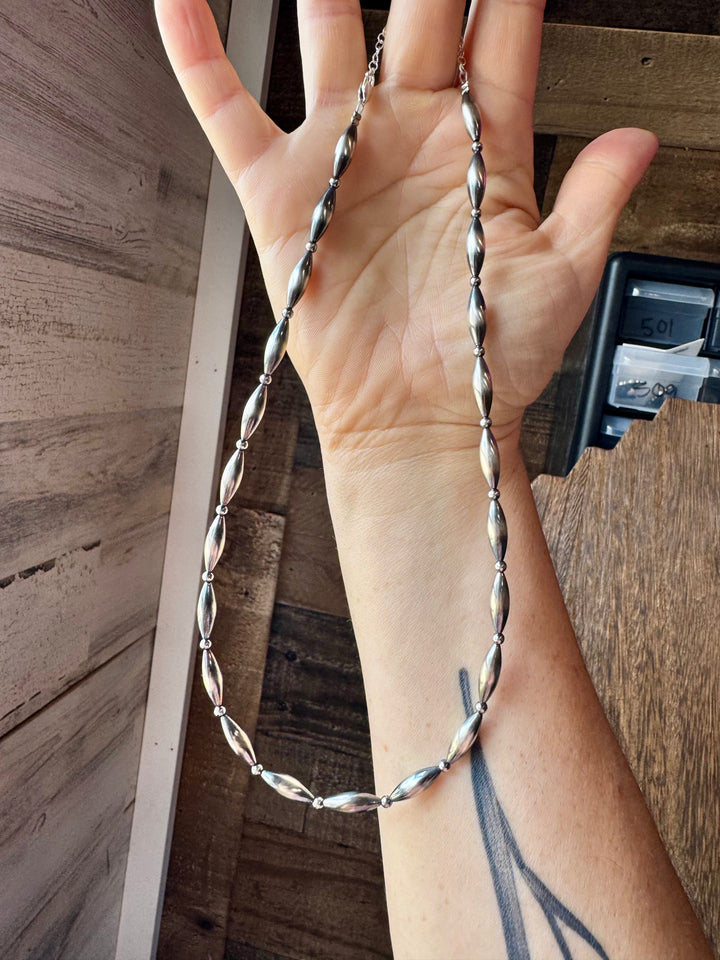 Sterling Torpedo Pearl Necklace - 17”