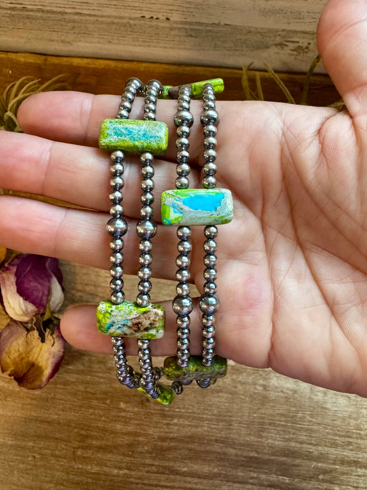 Green/Blue Double Strand Necklace – 13”