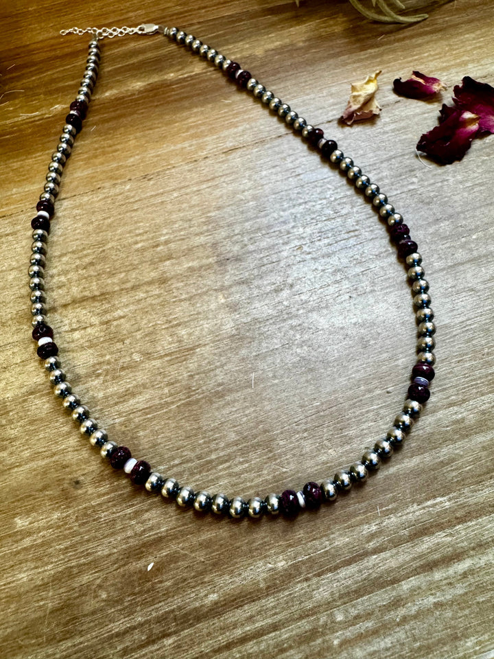 18" 5mm Purple Spiny Rondelle & Sterling Silver Pearl Necklace