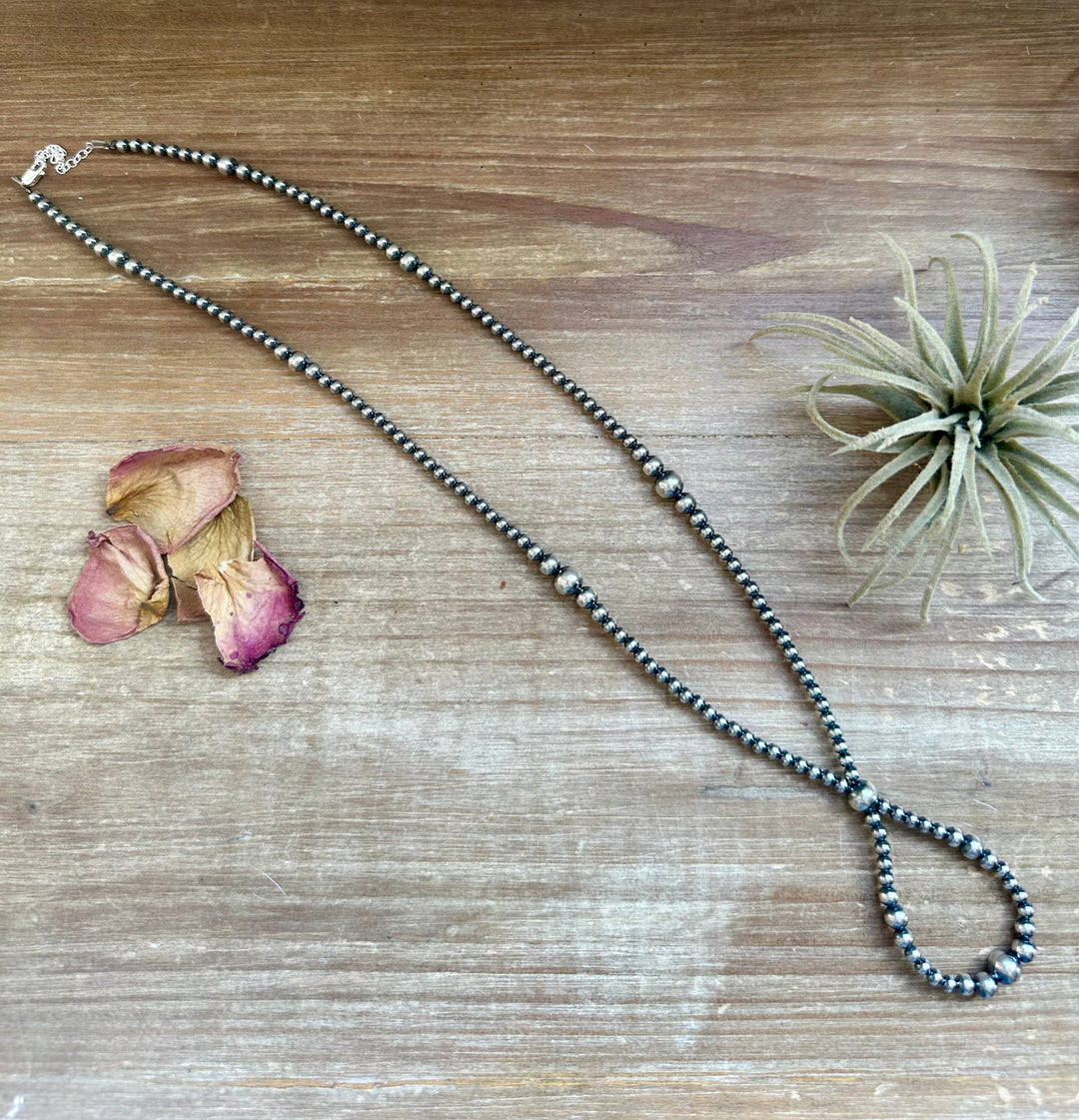 Silver Pearl Graduated Hoop Necklace - 23”