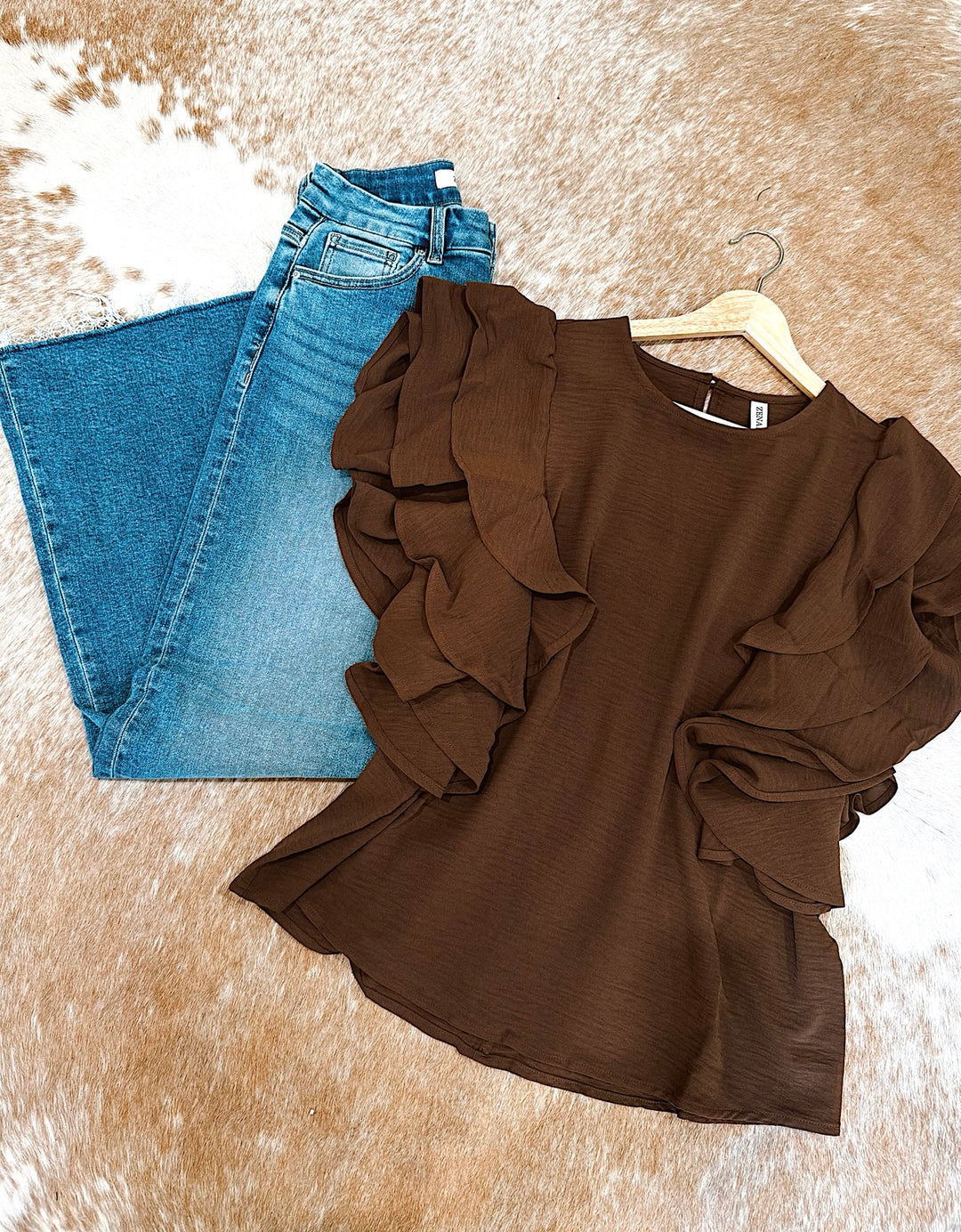 Sabrina Ruffle Blouse: Espresso