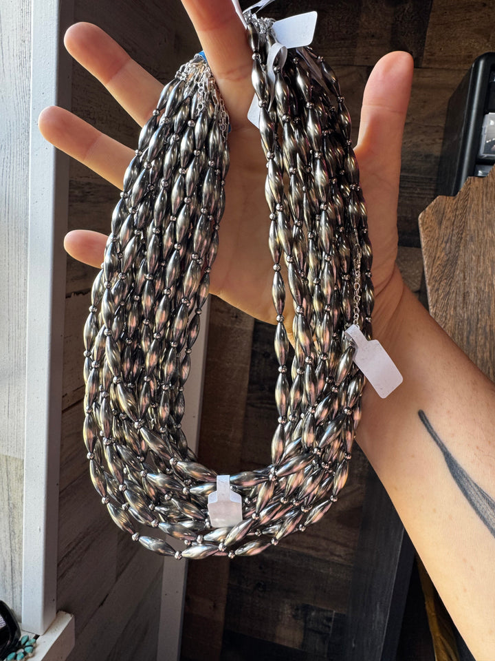 Sterling Torpedo Pearl Necklace - 17”