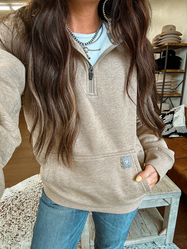 Ariat: 1/2 Zip Hoodie: Tan