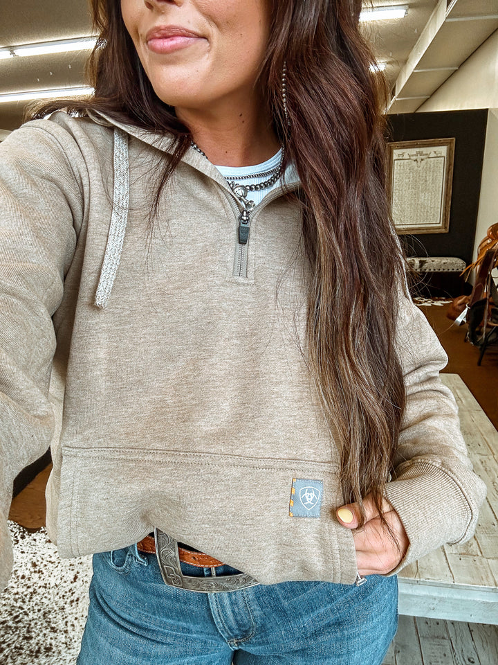 Ariat: 1/2 Zip Hoodie: Tan