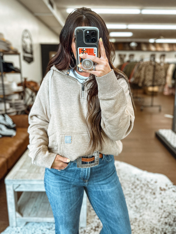Ariat: 1/2 Zip Hoodie: Tan