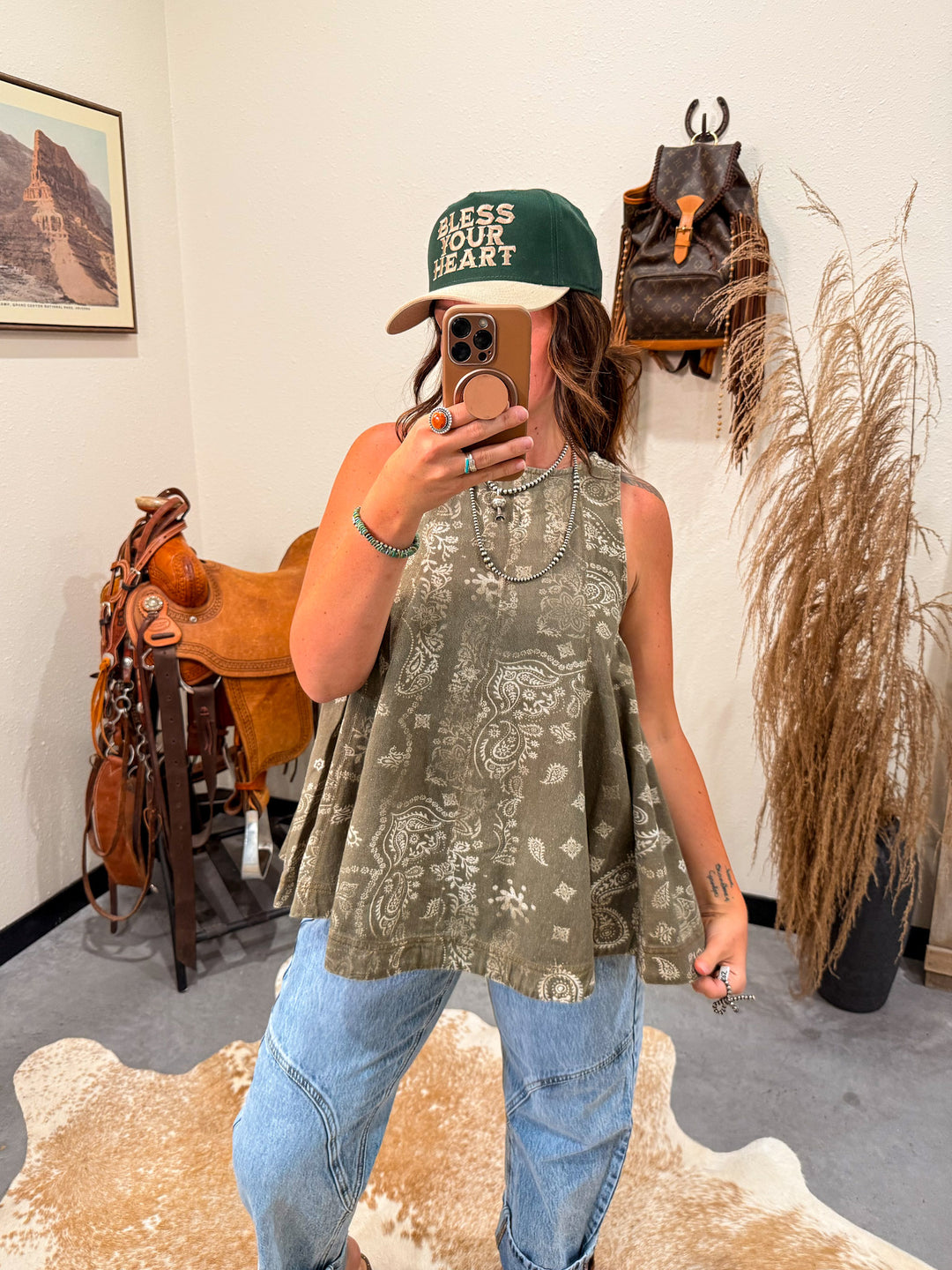 Olive Paisley Tunic Top