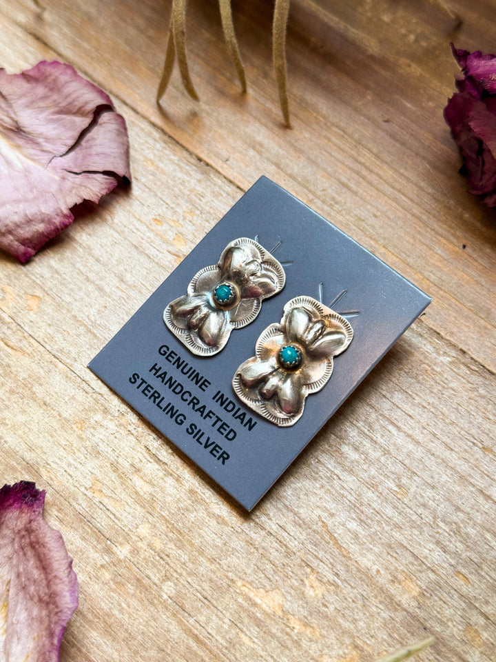 Sterling Silver & Kingman Bow Earrings