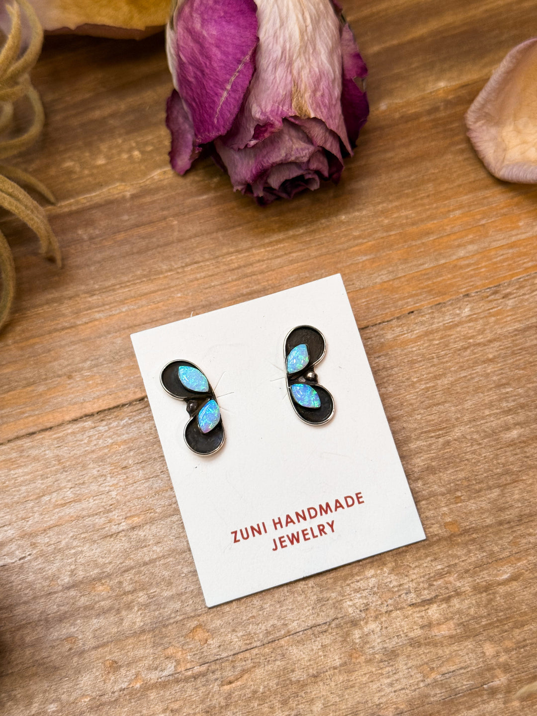 Sterling Silver White Opal Stud Earrings