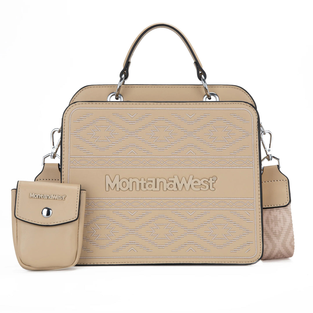 Montana Retro Aztec Tote Crossbody Bag: Tan