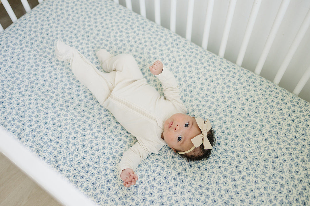 Blue Blossom Muslin Crib Sheet