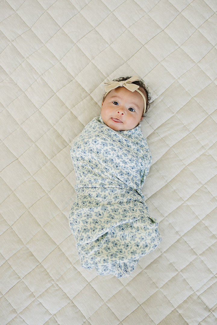 Blue Blossom Muslin Swaddle Blanket