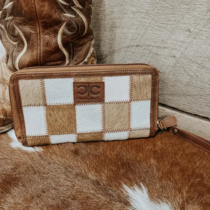 Checkered Cowhide Wristlet Wallet