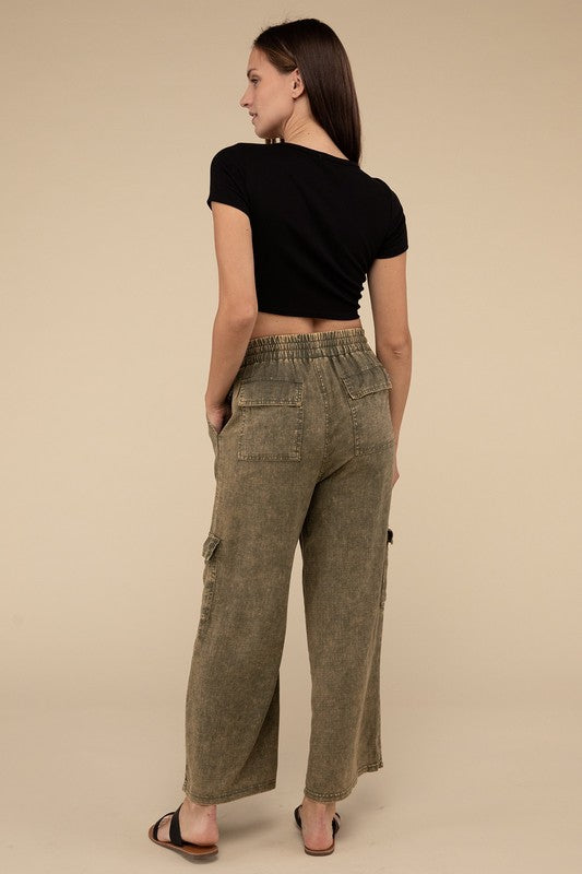 Washed Linen Cargo Pants