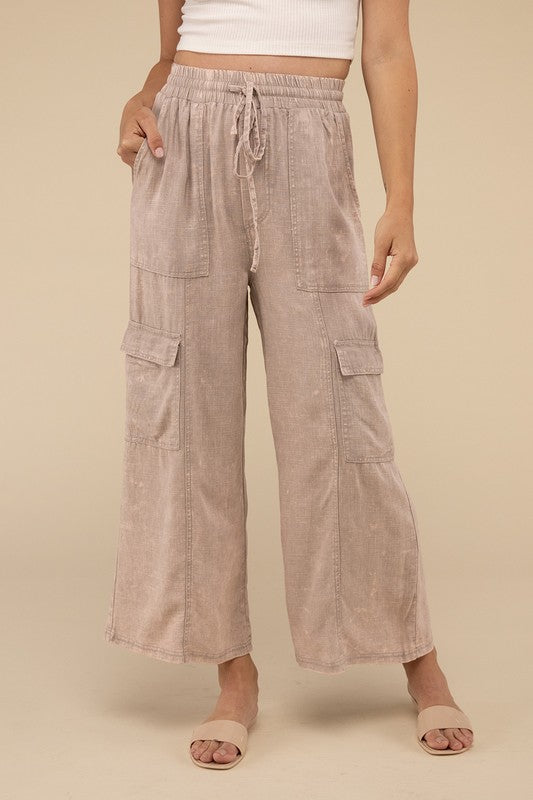 Washed Linen Cargo Pants