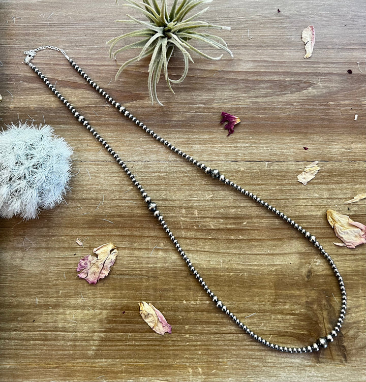 Graduated Silver Pearl Necklace - 28” - 4 through 8 mm