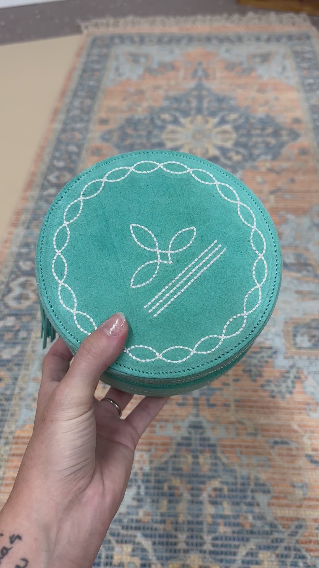 Boot Stitch Jewelry Box: Circle Teal