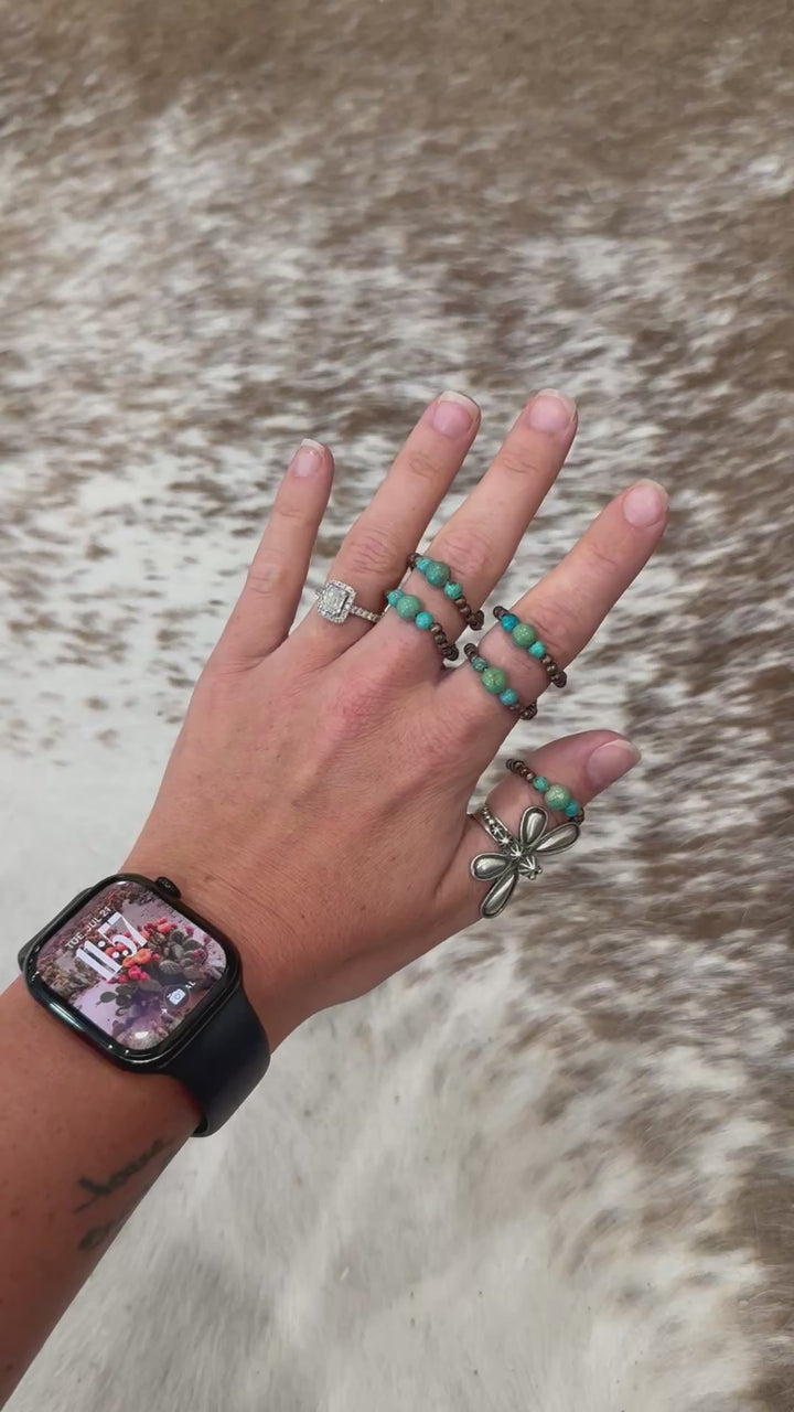 Trio Copper Pearl & Turquoise Stretch Ring