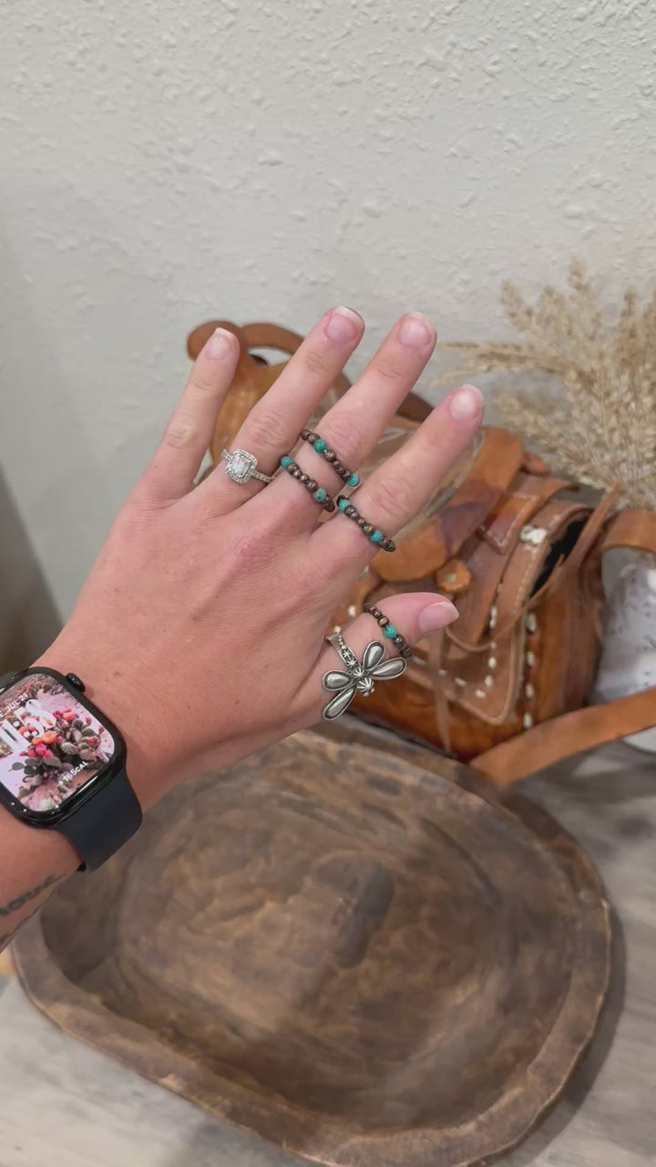 Contrast Copper Pearl & Turquoise Stretch Ring