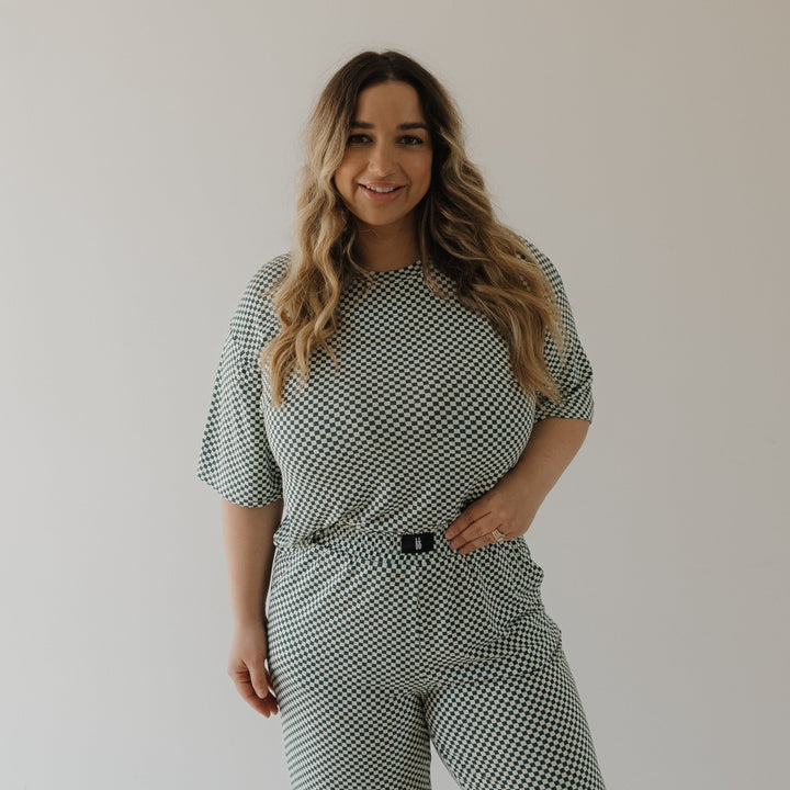 Women's Boxy Tee Lounge Set | Lucky Micro Check