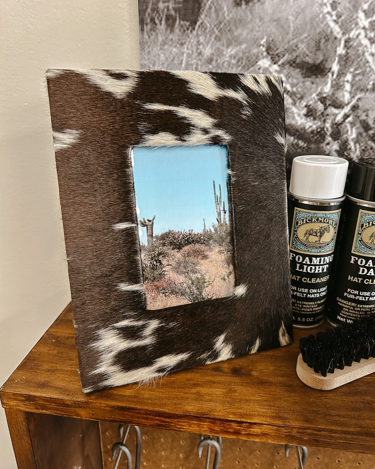 Cowhide Picture Frame: Black